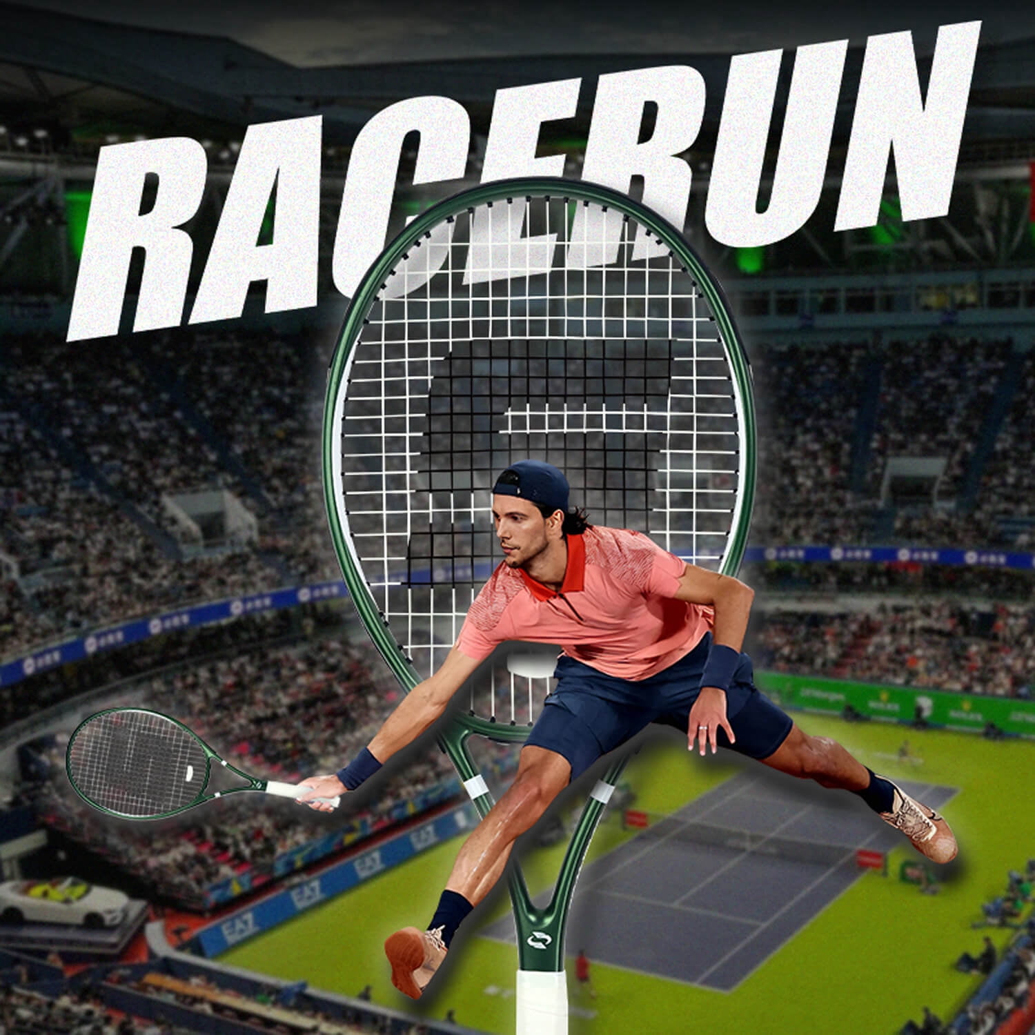 SALYWEE RaceRun Composite Carbon Fiber Adult Tennis Racket, 300±10g (Strung), 50-60LBS, Dark Green Frosted Frame, Beginner Training