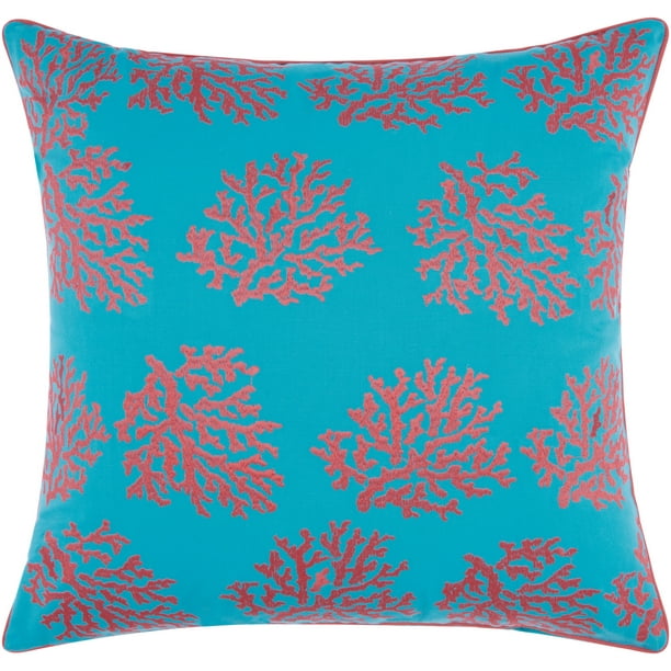 Nourison Outdoor Pillows Turquoise/Coral Decorative Throw Pillow , 18