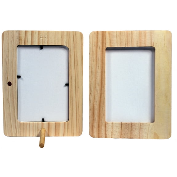 Creative Hobbies Unfinished 1/2 Inch Thick Wood Craft Picture Frame Holds 4x6 Inch Photo - Peg Stand Included