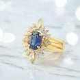 thumbnail image 3 of Vintage Sapphire Ring Set Oval Cut Blue Sapphire Engagement Ring Set Yellow Gold Moissanite Ring Enhancer Promise Ring Set Sapphire Bridal Set, 3 of 6