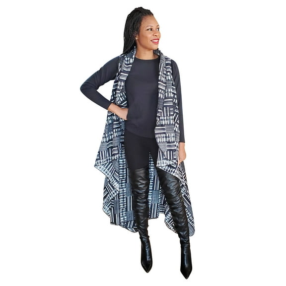 Black Kente African Print Fashion Shawl wrap with Armholes Light-weight with Belt