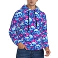 thumbnail image 2 of Wukai blue Skull purple flower Print Men Hoodies Fleece Sweatshirts Long Sleeve Sweaters Pullover Fall Outfits Winter Clothes-Large, 2 of 7