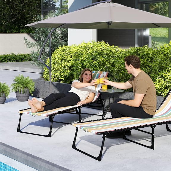 Black Metal Outdoor Chaise Lounge with 4-Position Adjustable Backrest for Patio, Deck, and Poolside