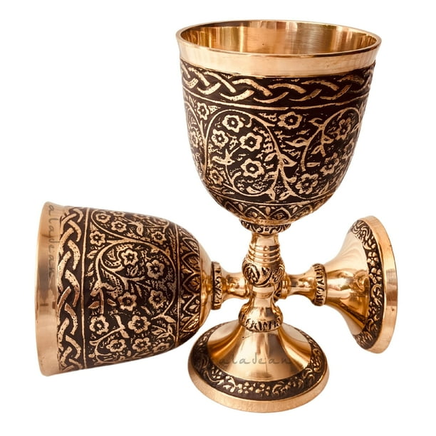Copa de vino, cáliz ALADEAN, vintage, medieval, de latón