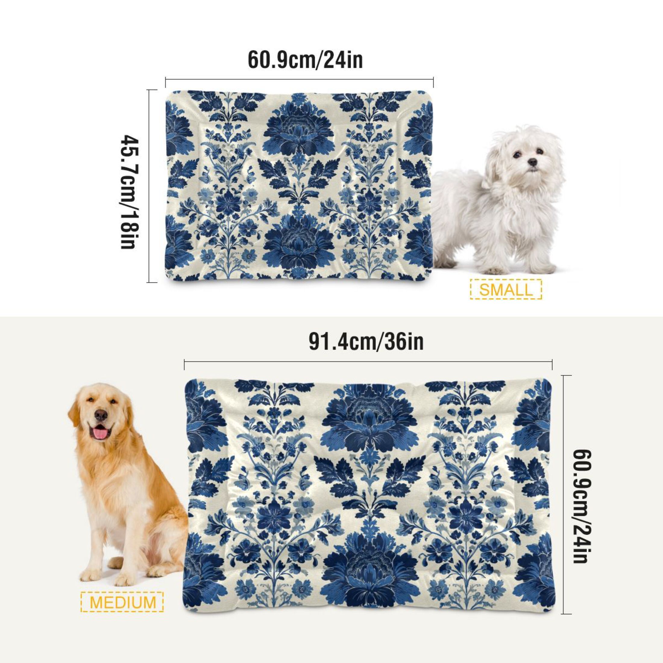 Cozy Mat Pet Bed Indoor Outdoor Warm Soft For Cat Dog Puppy(S/M) Blue Damask