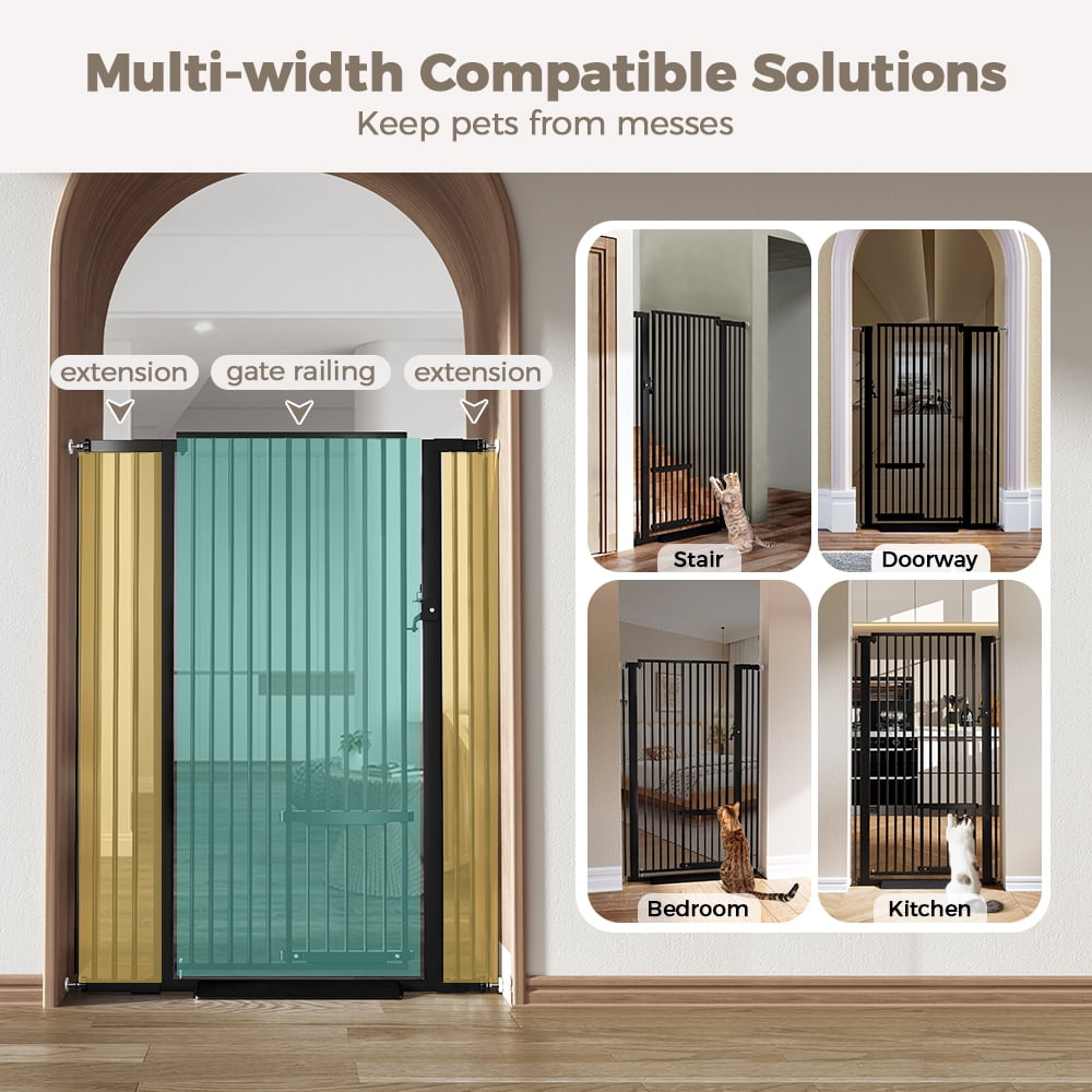 Pet Gate,Domipet 55.1 inch Extra Tall Dog Gate,29.5''-40.6''Wide with Cat Door,Pet Gate for Doorway Stairs,Black