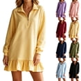 thumbnail image 1 of Oksale Shift Dress for Women Trendy Quarter Zipper Ruffle Hem Fall Dresses Cozy Soft Long Sleeve Mini Dress 2026 Light Blue S, 1 of 5