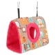 thumbnail image 2 of Hamaca colgante cálida para loros, casa nido esponjosa de felpa para pájaros, cama columpio para ardillas y hámster, patrón de búho y fondo rojo rosa, 2 of 5