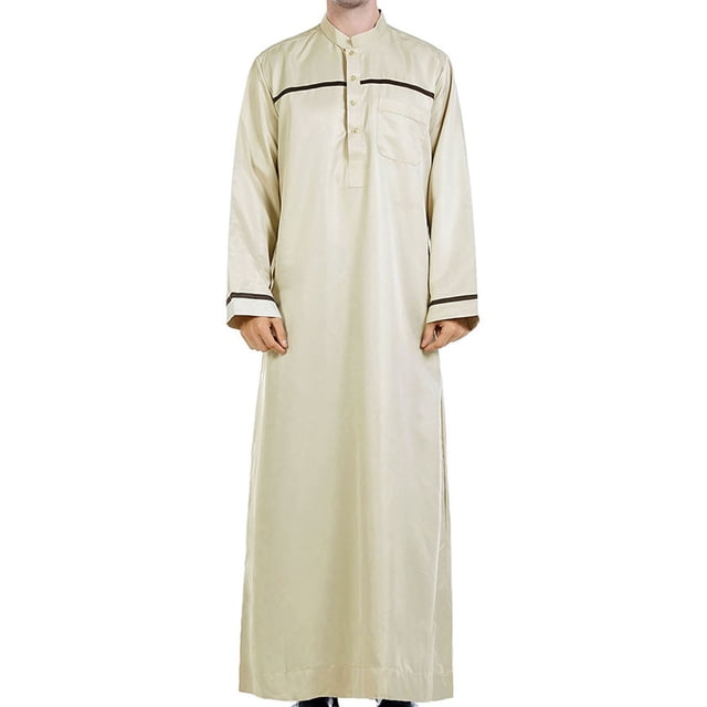DPTALR Men's Muslim Robe Arab Middle Robe Long Style Long Sleeve Embroidered Standing Neck Pocket Long Shirt Casual Robe