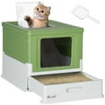 thumbnail image 1 of PawHut Enclosed Cat Litter Box with Scoop, Tray, Top Entry, Dark Green, 1 of 10