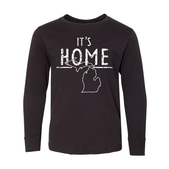 Inktastic It's Home- State  of Michigan Outline Distressed Text Long Sleeve Youth T-Shirt