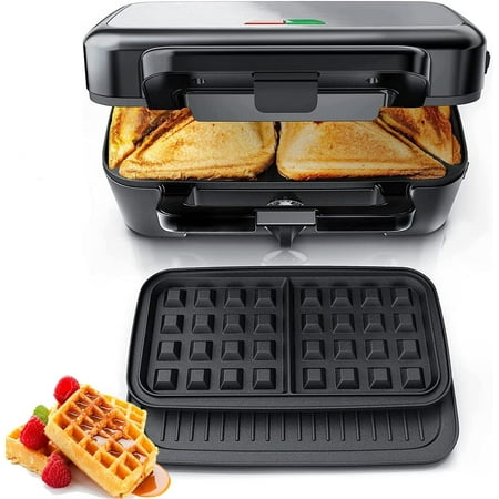 FOHERE Waffle Maker 3 in 1 Sandwich Maker 1200W Panini Press With Removable  Plates and 5-gear Temperature control, Non-stick coating Easy to  clean,Indicator Lights, SilverBlack