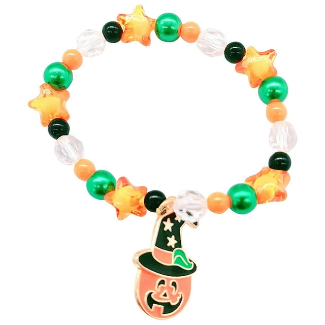 Negro Pulsera con Perlas de Halloween Decoración de Perlas Hechas a Mano Calabaza Pulsera Naranja de Halloween