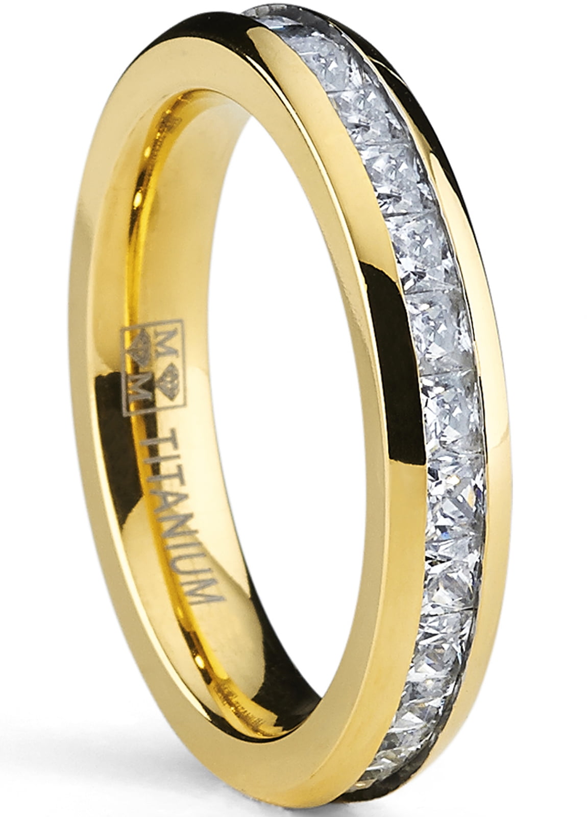 4MM Goldtone Plated Princess Cut women's Eternity Titanium Ring Wedding