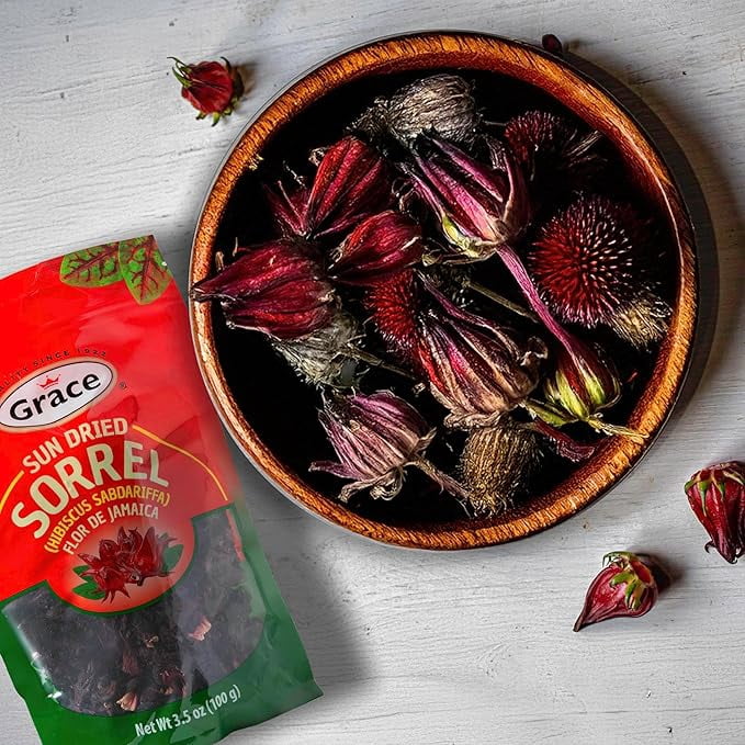 (3 pack) Grace Sun Dried Jamaica Sorrel Flower, 3.5 oz Bag, Shelf Stable