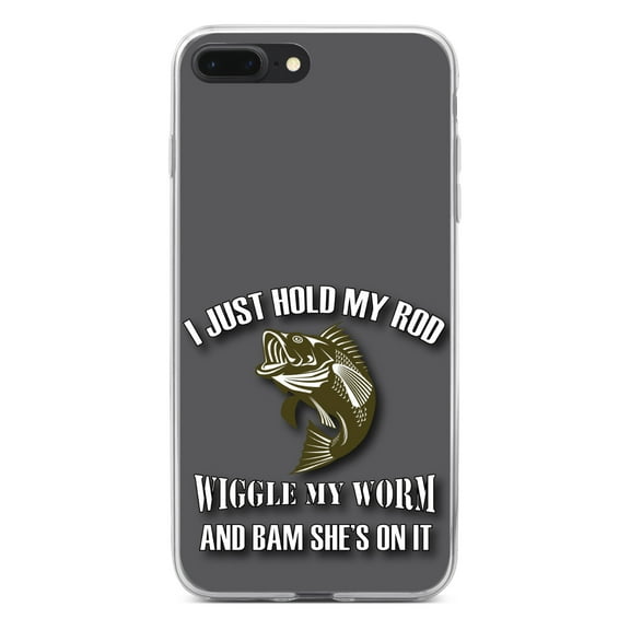 DistinctInk Clear Shockproof Hybrid Case for iPhone 7 PLUS / 8 PLUS (5.5" Screen) - TPU Bumper, Acrylic Back, Tempered Glass Screen Protector - Fishing - Wiggle My Worm