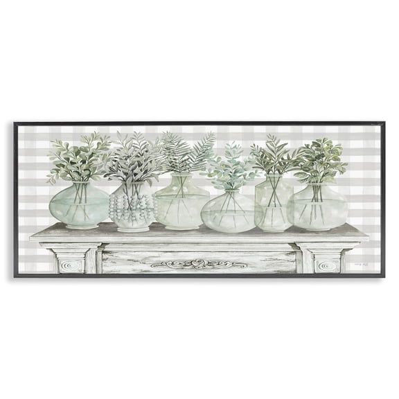 Stupell Industries French Country Country Herb Jars on Gingham Black Framed Giclee Art, 24 x 10, by Cindy Jacobs