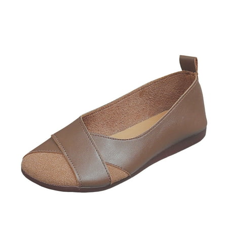 OJSFQUFP Womens Casual Shoes Ladies Fashion Suede Leather Patchwork Comfortable Flat Bottomed Casual Shoes Work Flats Office Shoes Shoes Women Brown 41