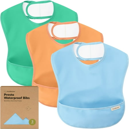 

KeaBabies 3pk Presto Baby Bibs for Boys Girls Waterproof Bib with Food Catcher (Basics)