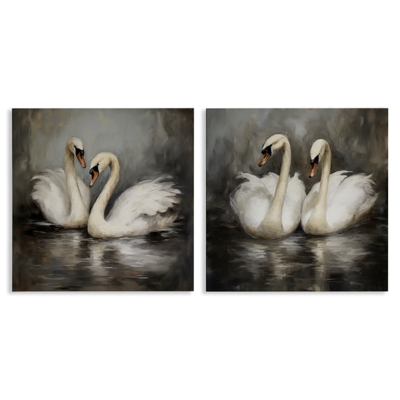 Stupell Industries Twin Swans with Reflections Animals Painting Wrapped Canvas Art Print Wall Art, 17 x 17, Set of 2