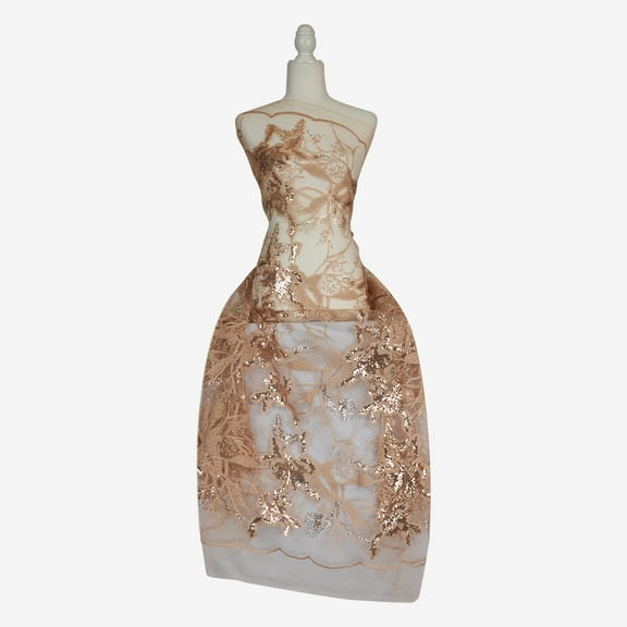 Zelouf Giza Lurex Sequin Embriodery On Lace Mesh  , Sewing, DIY, Crafts Fabric by the Yard, Almond Mystery, 3 Yard