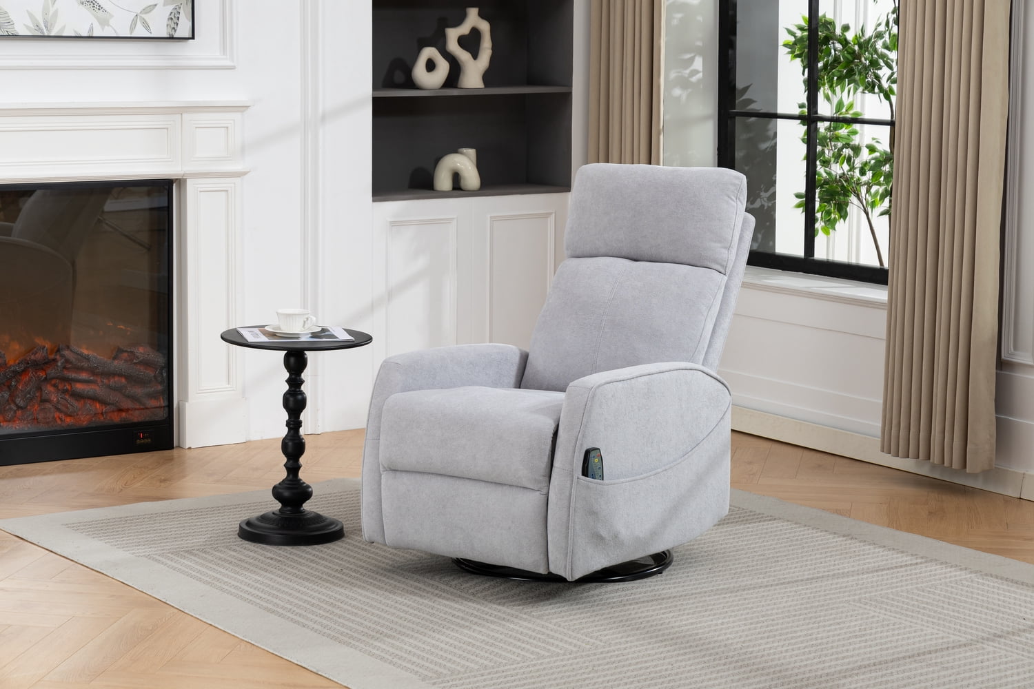 Leumius Glider Recliner Rocking Chair,360°Swivel Glider Rocking Chair,Upholstered Manual Recliner Chair for Nursery and Living Room,Grey