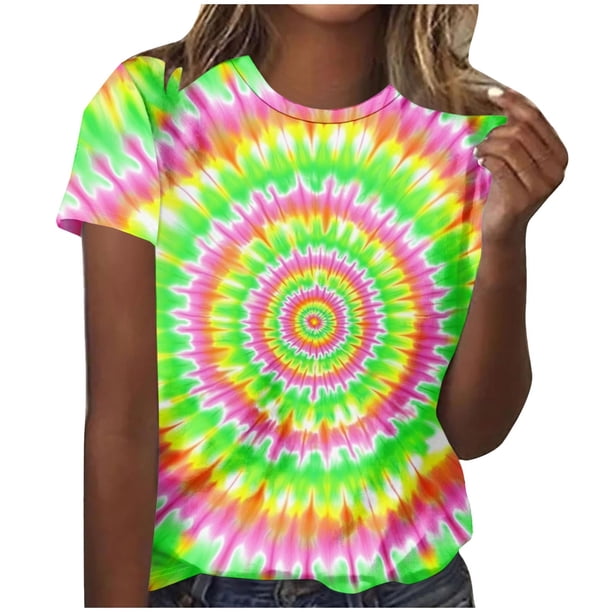 Tops de Cuello Redondo para las Mujeres de Manga Corta Impresa Casual, Camiseta de Moda para Uso Diario Y de Fiesta