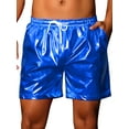thumbnail image 1 of Pantalones cortos metálicos INSPIRE CHIC para hombres con cordón elástico, holográficos, brillantes y llamativos, con bolsillo, 32 azul, 1 of 5