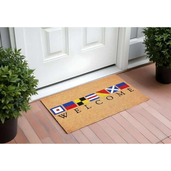 17" X 29" Natural Blue and Red Coir Nautical Flag Welcome Outdoor Door Mat