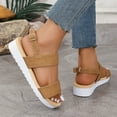 thumbnail image 4 of Wedge Sandals for Women, Round Toe Open Toe Design with Adjustable Ankle Strap, Synthetic Suede Upper, Cushioned Footbed, Breathable Perforations, Non-Slip Sole, 4 of 9