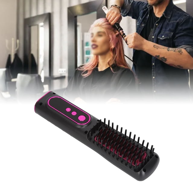 Plancha De Pelo Eléctrica, Cepillo De Plancha De Pelo Mini Calentamiento Rápido Inalámbrico Para Cabello Corto