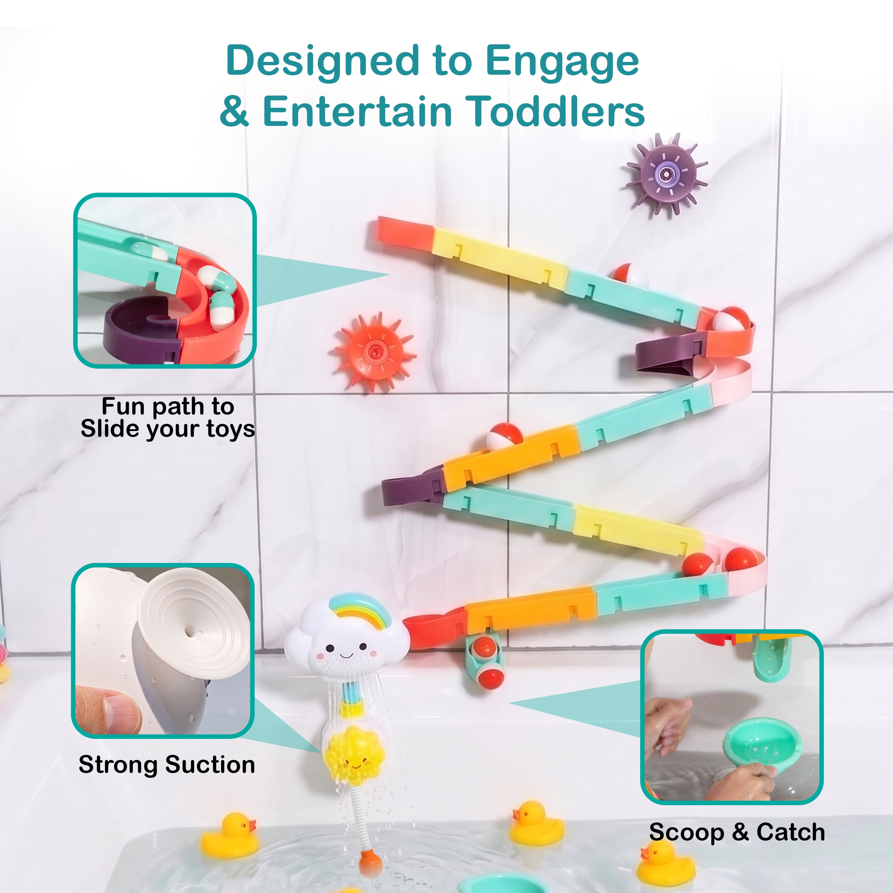 Bathtub  Slide & Shower Sprayer Water Play Bundle, Toddler Bath Time Adventure Set