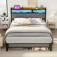 thumbnail image 3 of Meteorleg Full Size Bed Frame with Storage Headboard & Charging Station,Platform Metal Bed Frame with RGB Lights,Grey, 3 of 10