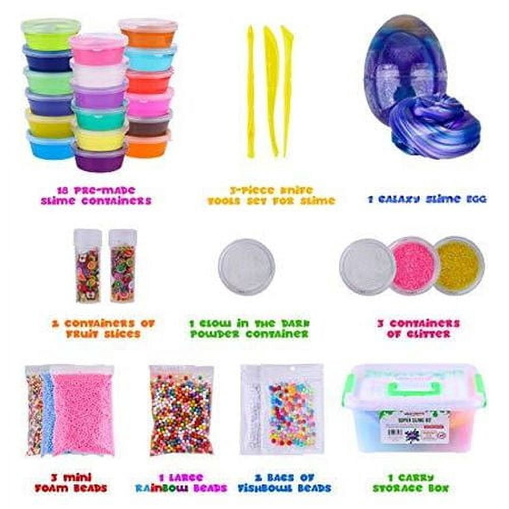 DIY Slime Kit Supplies Kids - Ready Slimes Making Kits Craft for Girls Boys Children Set Includes Big Box, Glow Powder, Fluffy Slim, Clear Slime, Glitter, Egg Putty Fruit Slices, Fish
