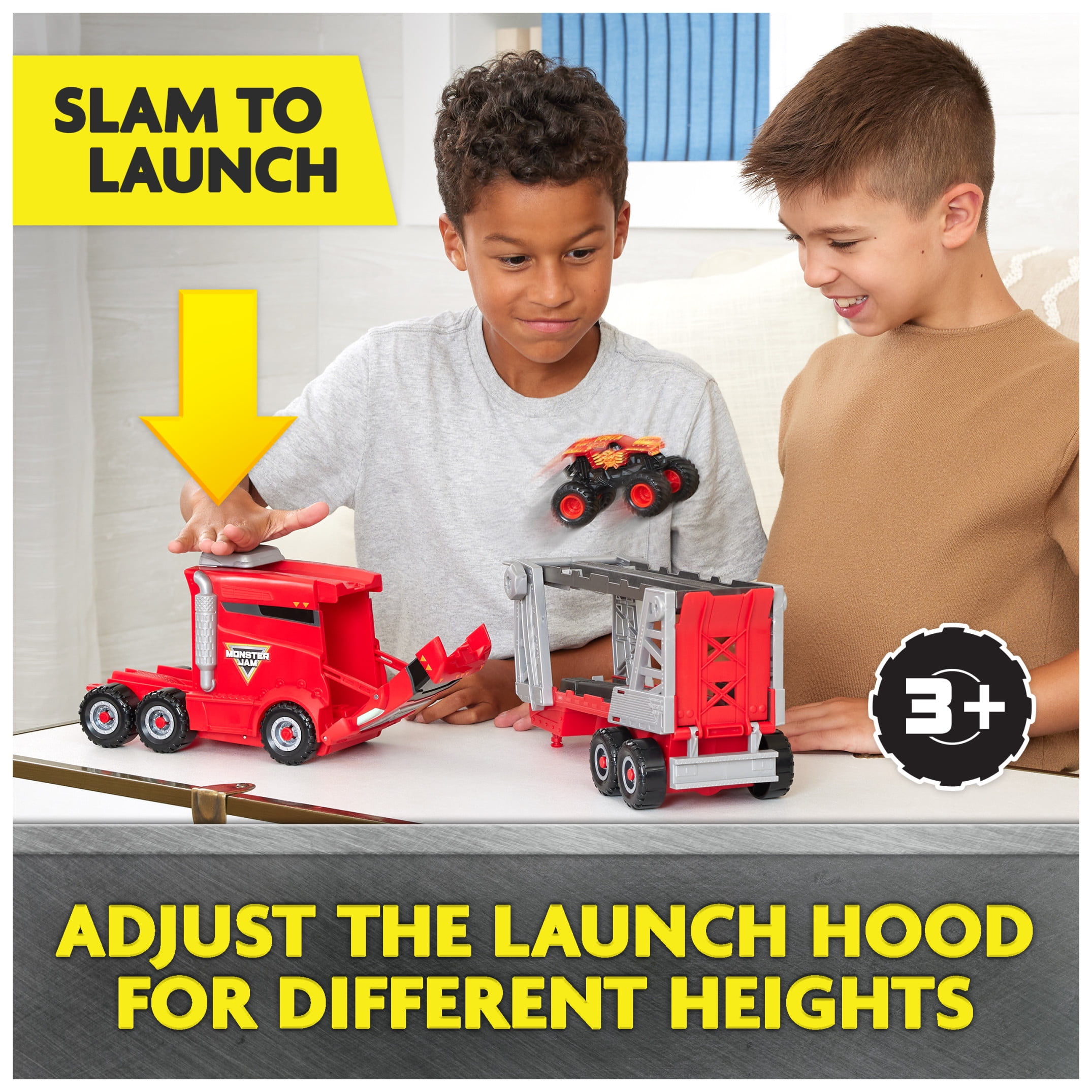 Monster Jam, 2-in-1 Launch N’ Go Hauler Playset and Storage with Exclusive Monster Truck (New)