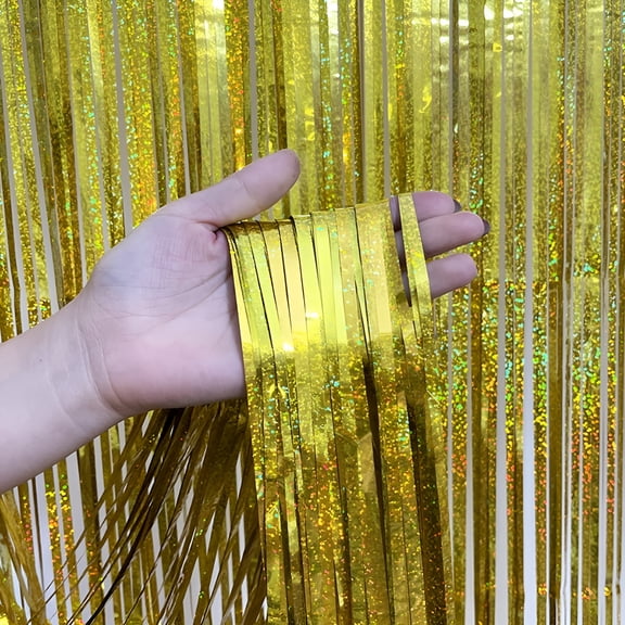 CCOCC 2 Pack Metallic Tinsel Foil Fringe Door Curtains,for Birthday Party Wedding Photo Backdrop Hanging Decorations,3.28ft x 6.56ft,Gold