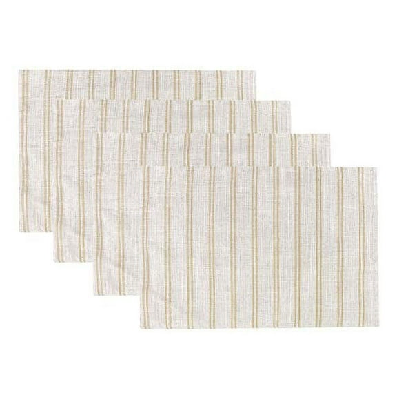 Fennco Styles Modern Striped Linen Blend Placemats 14" W x 20" L, Set of 4 - Beige Woven Table Mats for Home Décor, Dining Table, Banquets, Family Gathering and Special Events
