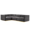 thumbnail image 2 of Modway Conjure Channel Tufted Performance Velvet 4-Piece Sectional in Gold Gray, 2 of 10