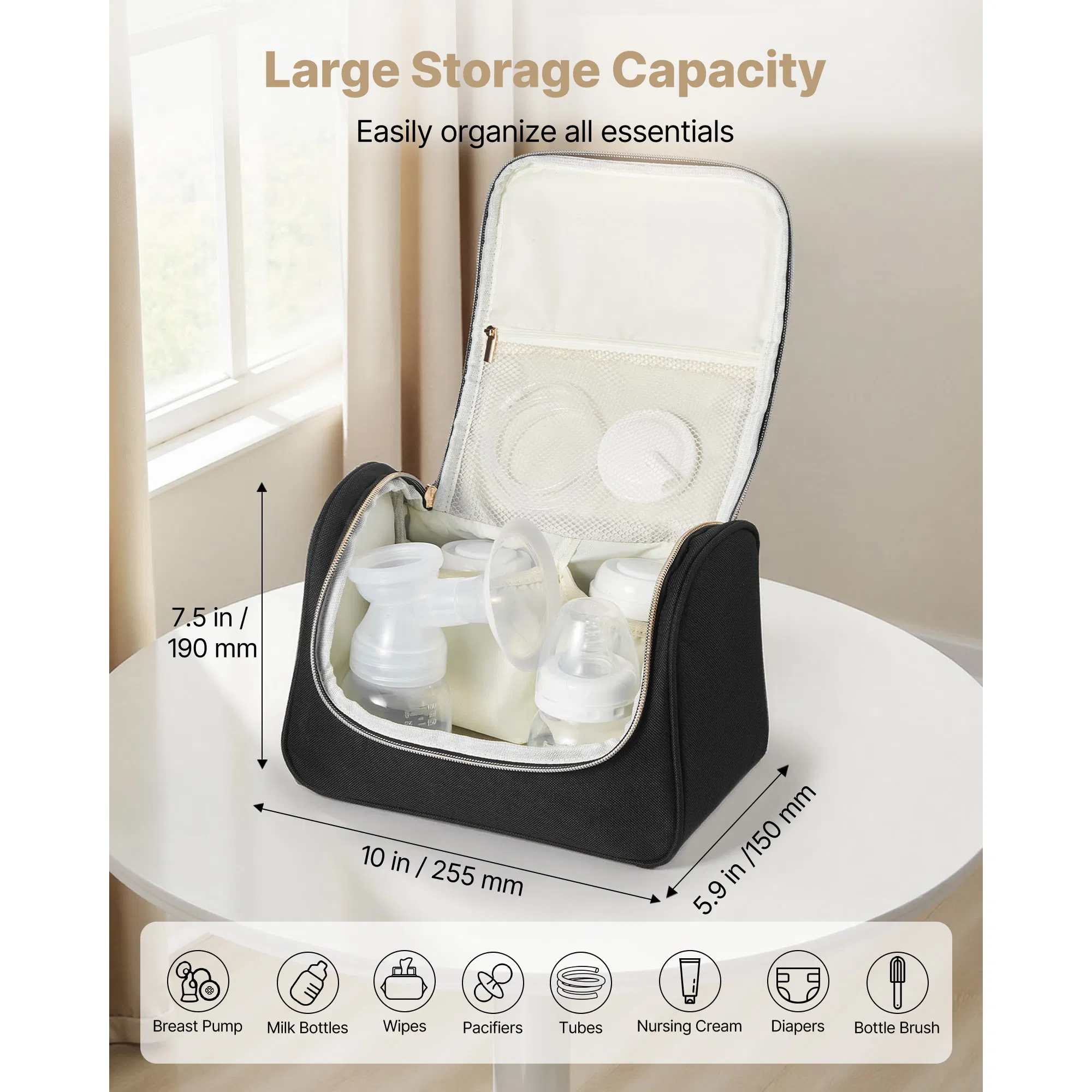 Portable Wearable Breast Pump Bag with Waterproof Mat,Ideal for M5/M6,Includes Pumping Accessories and Breastmilk Storage,Perfect for Work and Travel,Black