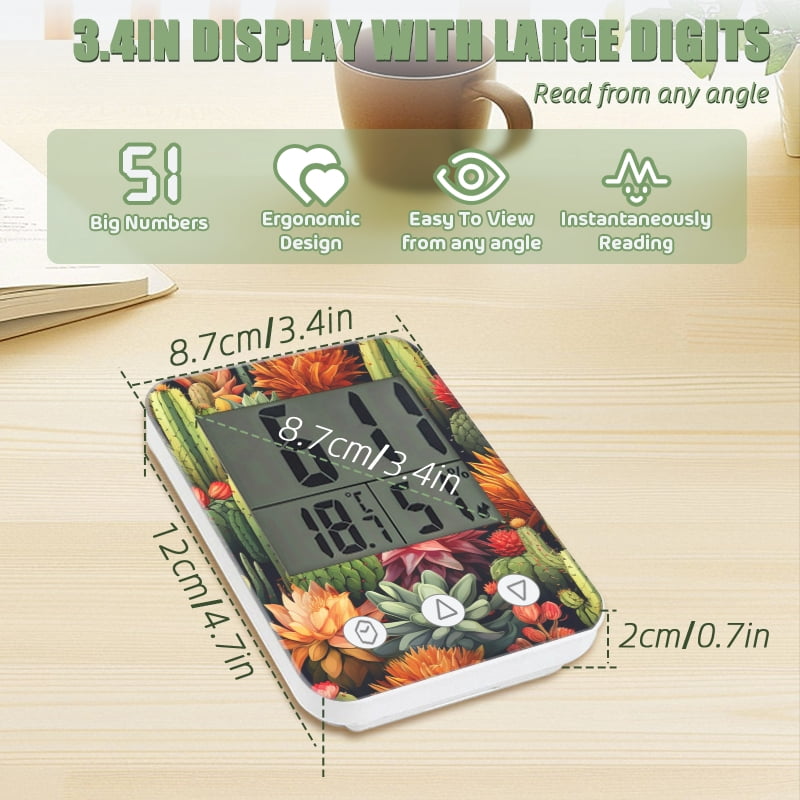 digital hygrometer indoor thermometer with High Accuracy Sensor LCD Display for Kitchen Baby Room Office-Seamless Pattern Of Colorful Cacti And Succulents