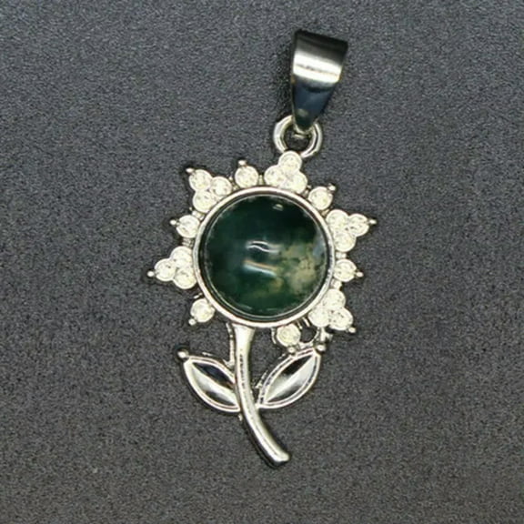 Natural Crystal Flowers Pendant Quartz Chakra Stone Round Bead Necklace Healing