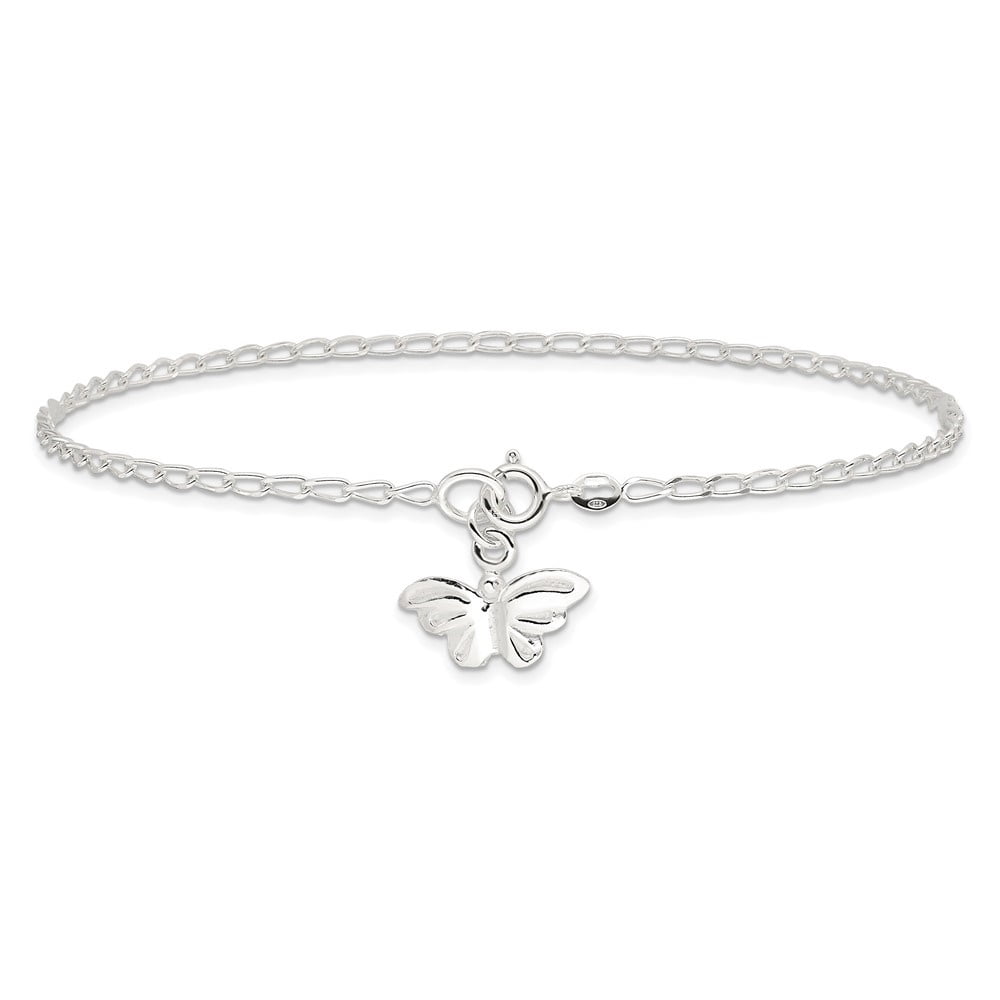 Auriga Fine Jewelry 925 Sterling Silver Solid Butterfly Anklet 10inch for Women