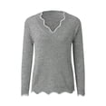 thumbnail image 6 of GigrtiJin Womens Scalloped V Neck Sweater Long Sleeve Knitted Fuzzy Fleece Chunky Loose Pullover Sweaters Tops, 6 of 7