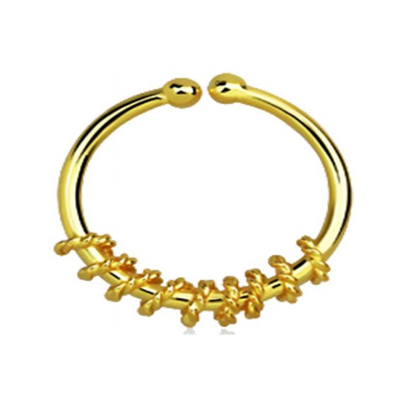 iJewelry2 Gold Tone Sterling Silver Septum Nose Ring Illusion Fake Clicker with Rope Wire Design