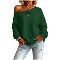 thumbnail image 6 of Staron Women's Off Shoulder Long Sleeve Tops Casual Loose Knitted Sweater Pullover Solid Color Comfy Winter Fall Spring Fashion Basic, Army Green L, 6 of 7