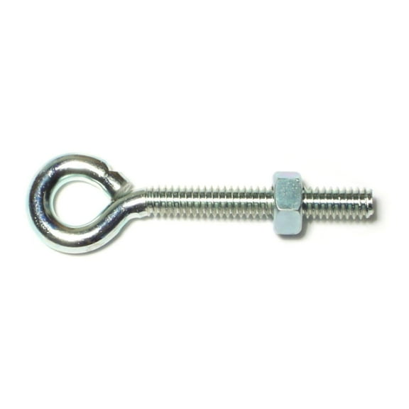 1/4"-20 x 2-5/8" Zinc Plated Steel Coarse Thread Eye Bolts with Nuts (10 pcs.)