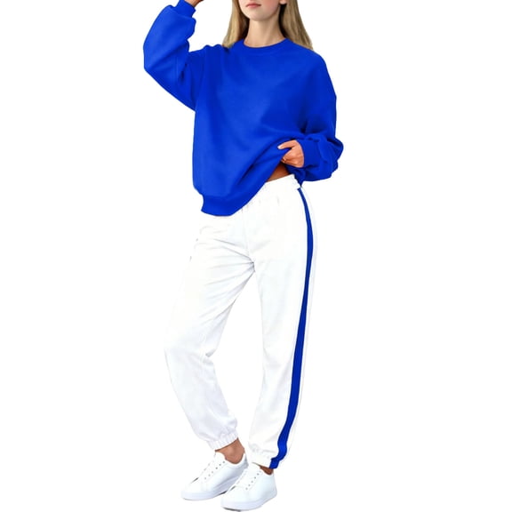 LEKWK Girls 2-Piece Activewear Set Crew Neck Long Sleeve Sweatshirt and Contrast Side Stripe Joggers Tracksuit for Big Kid Casual Sports School Outfit