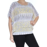 ALFRED DUNNER Womens New 1672 Yellow Printed Scoop Neck PONCHO Top 12 B+B
