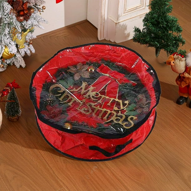 Bolsa de almacenamiento para guirnaldas navideñas, contenedor festivo con ventana transparente, tela resistente a rasgaduras, 2 unidades, cajas de almacenamiento de plástico rojo y verde