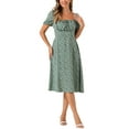thumbnail image 4 of INSPIRE CHIC Women's Smocked Dress Square Neck Ruffled Hem Floral Dress L Gray Green, 4 of 6